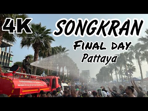 Amazing Final day of Songkran, Pattaya Beach Road Walking Tour, Thailand |  Water festival 2023 | 4K