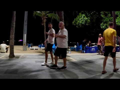4K Pattaya nightlife Wolk on the Beach Road