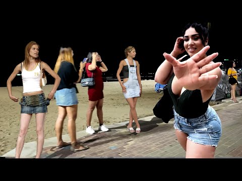 4k thailand pattaya beach road night scenes, lots of beauties freelancer waiting