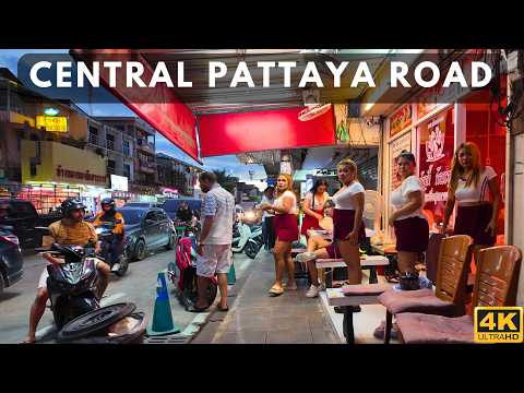 [4K] Walk along Central Pattaya road and Beach road, Pattaya, Thailand 2024