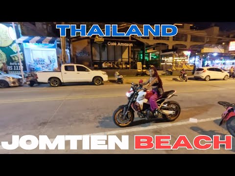 Night Exploring Jomtien in PATTAYA Thailand | Beach, Restaurants, Hotels, Bars