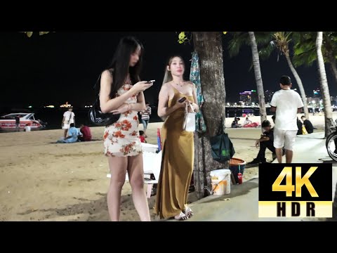 Pattaya 4K Walk A Lots of freelancer on Beach Road. Thailand Nightlife July 2024.