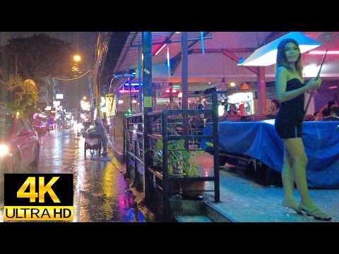 Pattaya 4K Walk. Heavy rain in Soi BuaKhao Area. Soi Honey, Soi LK METRO. May 2024.