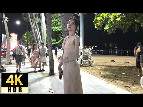 Pattya 4K Walk Lots of frelancer on Beach Road. Thailand 2024.