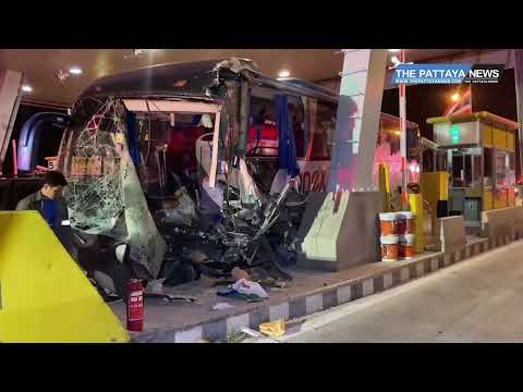 33 Russian tourists injured after elderly tour bus driver crashes into toll booth near Pattaya.