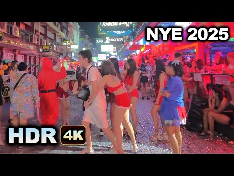 [ HDR 4K ]  Pattaya beach SOI 6 and Fireworks  New Years NYE Countdown 2025  – Virtual Walk Thailand