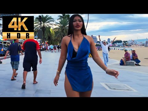 Pattaya 4K Walk Beach Road, Beach Road Soi 4, Beautiful Sunset Time! Thailand 2025.