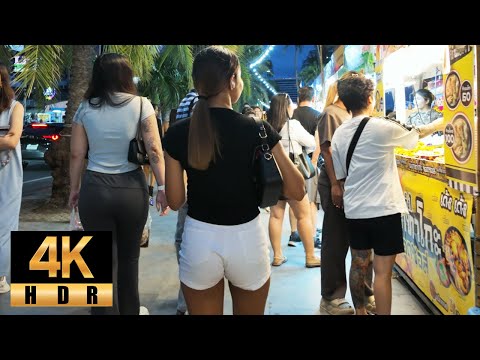 Pattaya 4K Walk Beach Road. Beauty Lady in the Festival. Thailand 2025.